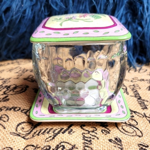 Vintage 3 piece collectable Party lite floral candle dish empty glass top - Picture 5 of 10